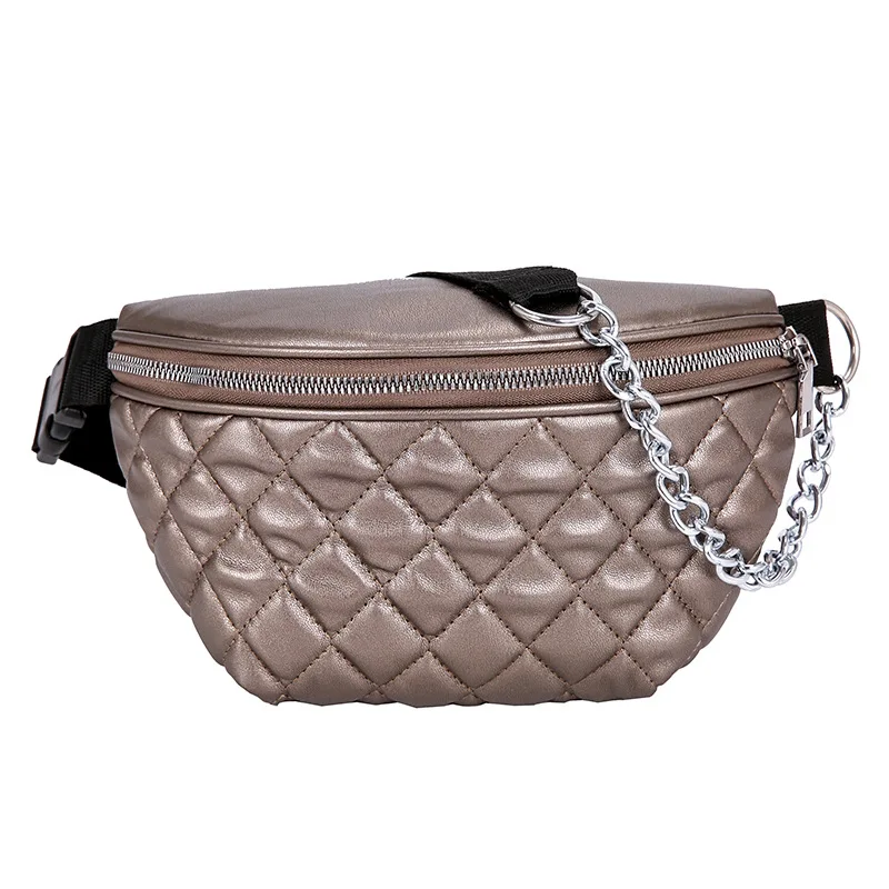 

Fashionable Female PU Leather Quilted Waist Bag Fanny Metal Chain Strap Crossbody, Customizable