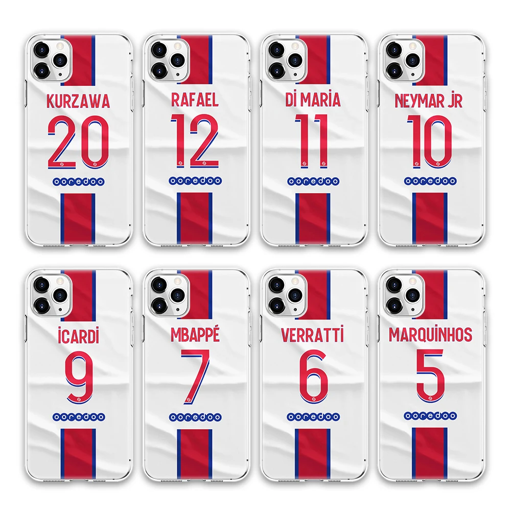

French Football Team Clothes Number Designer TPU Case Ultra-Thin Clear Phone Cases for iPhone 11 12 Pro Max