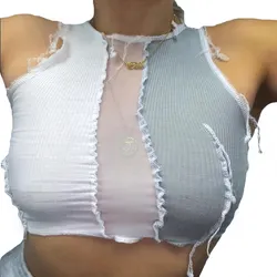 T1738143 sleeveless see-through sexy crop top wome