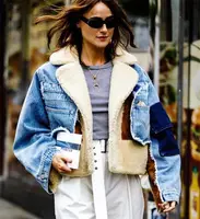 

Women custom fashion suede Denim Jacket warm winter Shearling Oversized women suede Jacket oversized fur short coat