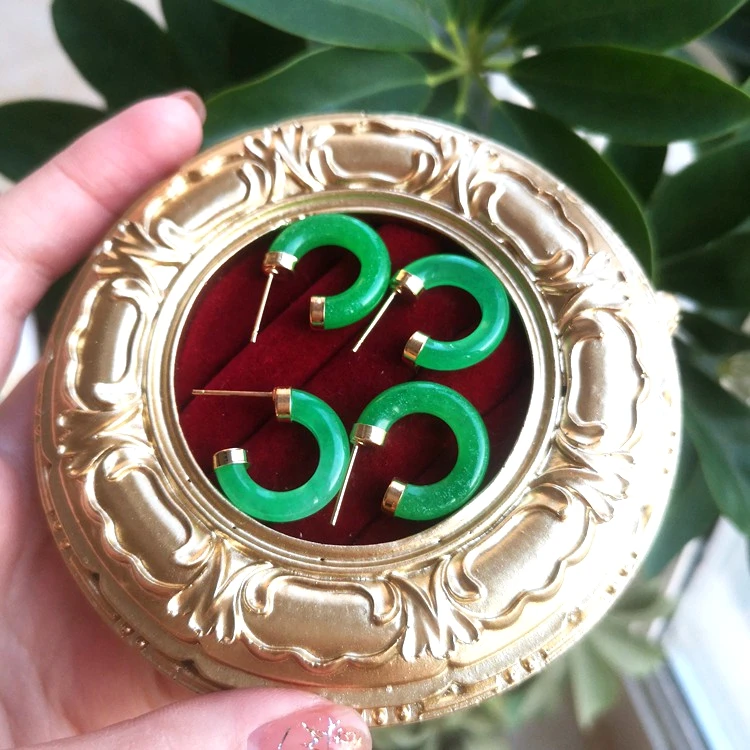 

Earrings Jewelry with 14k gold vintage dangle green jade earrings Chalcedony ethnic exotic women charm jewelry