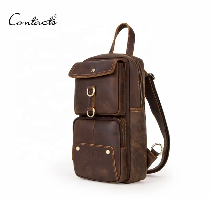 

Customize Contact's wholesale vintage luxury cowhide leather mens two pocket cross body messenger Sling single shoulder bag, Coffee or customized color