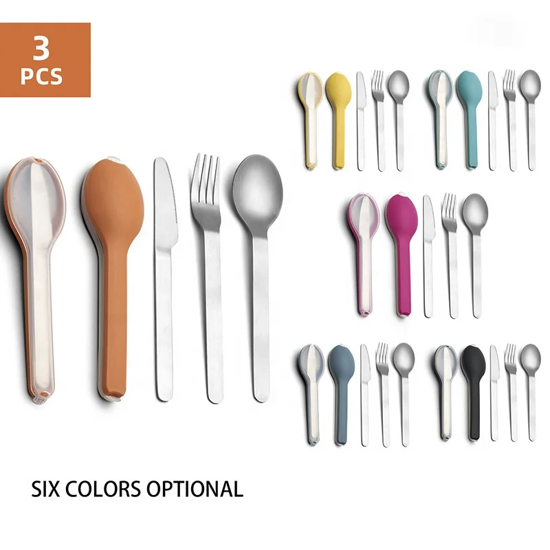 

Portable stainless steel flatware fork chopsticks cutlery set with case silver 3pcs travel utensils set knife fork spoon