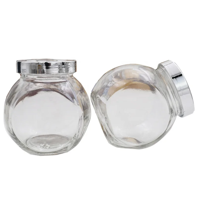 

Kitchen  Clear Flat Drum Jar Candy Spice Honey Storage Glass with Screw Plastic Lid Food Storage Bottles & Jars Cover OEM