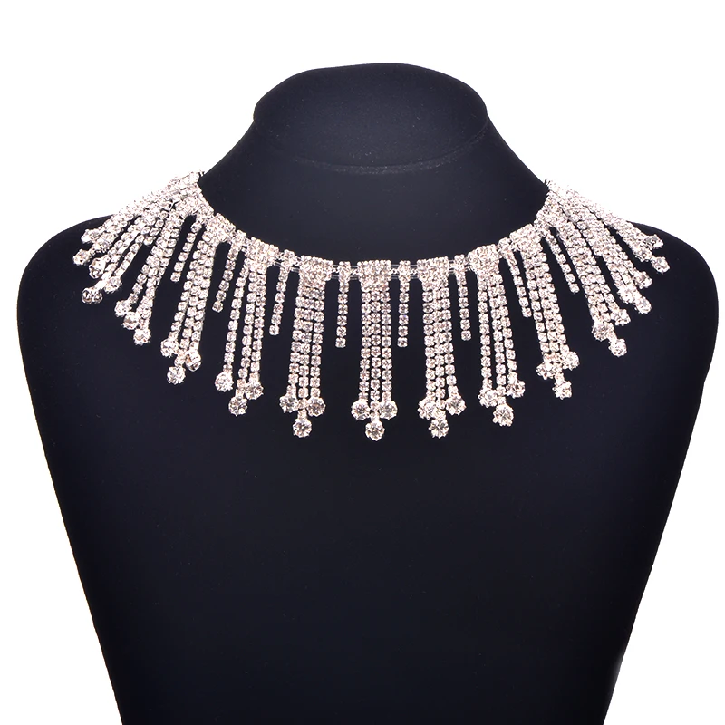 

Luxury Silver Clear Glass Rhinestone Fringe Trim Strass DIY Applique Copper Decorative Crystal Chain for Clothes, Silver,gold,or customization