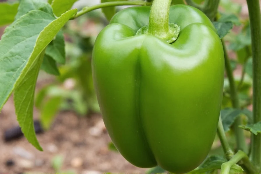 Close-up view of UC Davis bell peppers growing on plant in garden setting showing thick walls and blocky shape