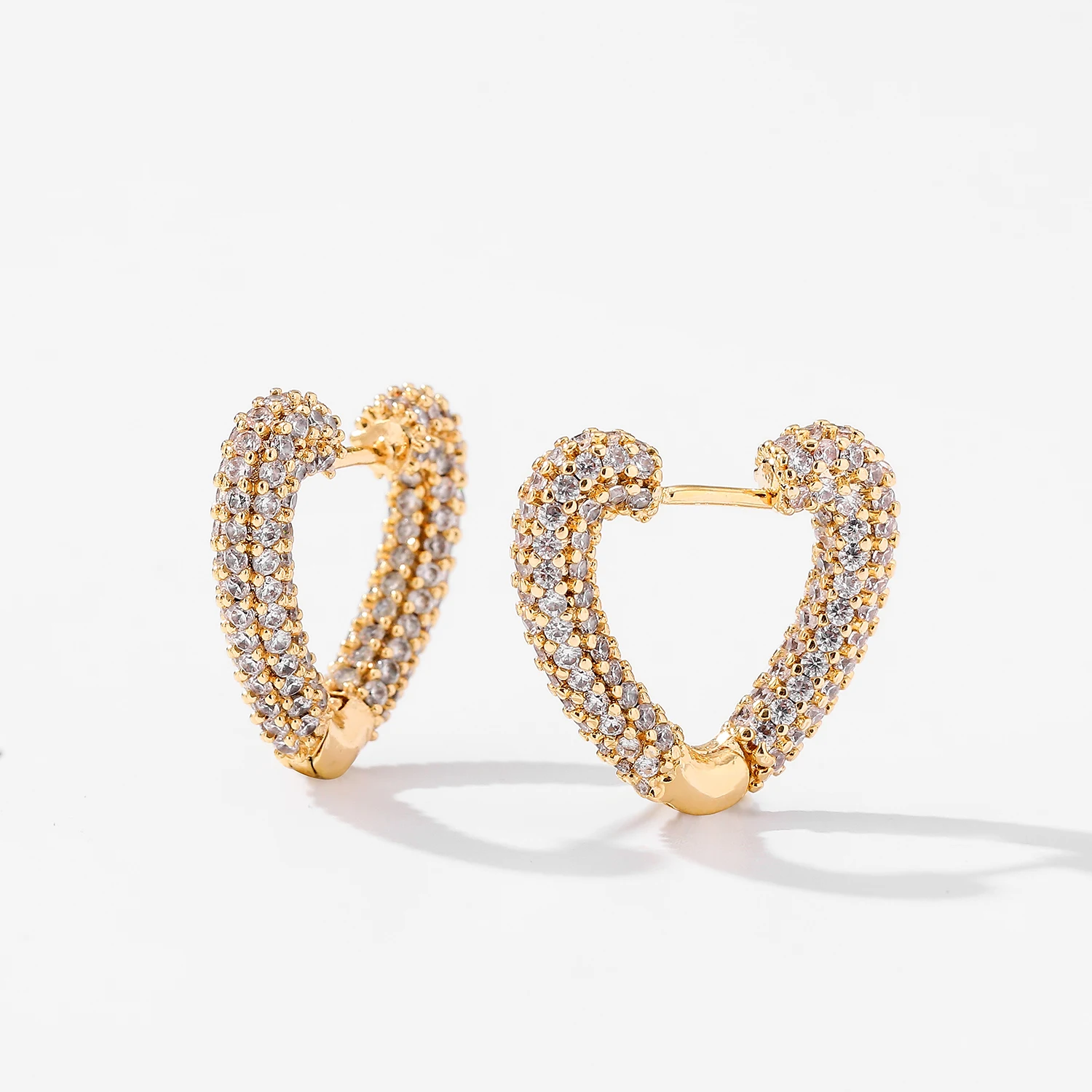 

14K Real Gold Plated Sparkly Rhinestone 5A CZ Pave Heart Dangle Hoop Earrings Small Diamond Hoop Earrings for Women