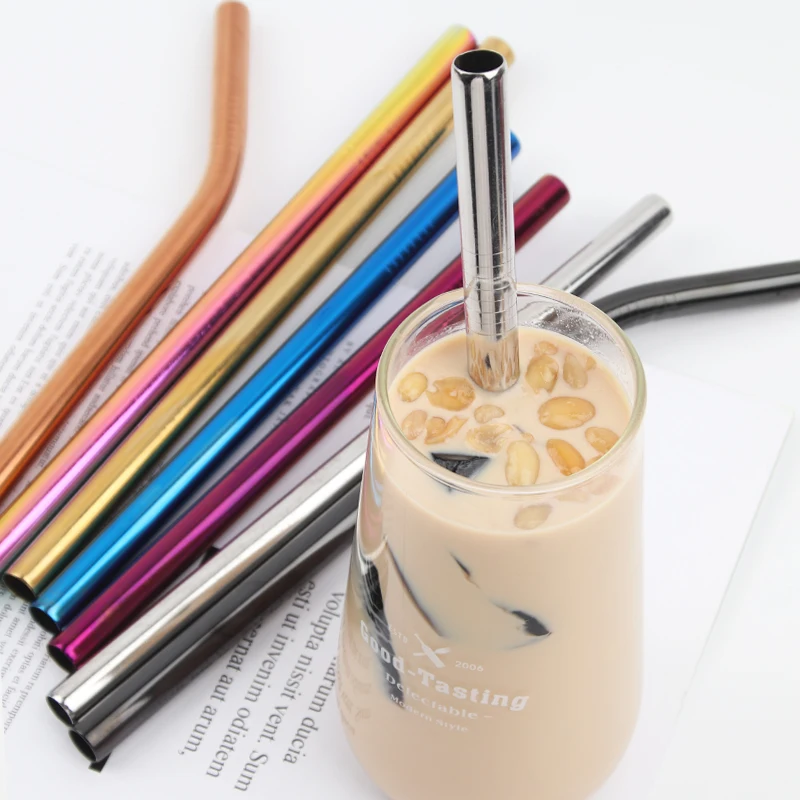 

Factorywhole bubble tea 304 stainless steel drinking straws customized logo metal 12mm straw set