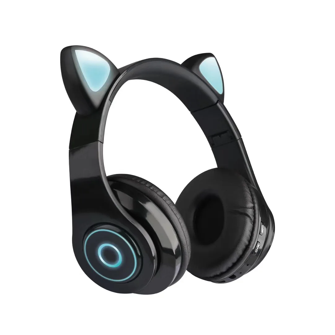 

New Hifi Stereo Cat Ear Wireless Headphones Flashing Glowing Led Light Gaming Gamer Earphone Blue Tooth Handsfree Headset, Black