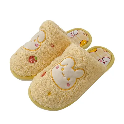 

Cute cartoon design plush slippers women winter warm home indoor sandals soft comfortable men and women fur slippers, Yellow, green, grey and pink