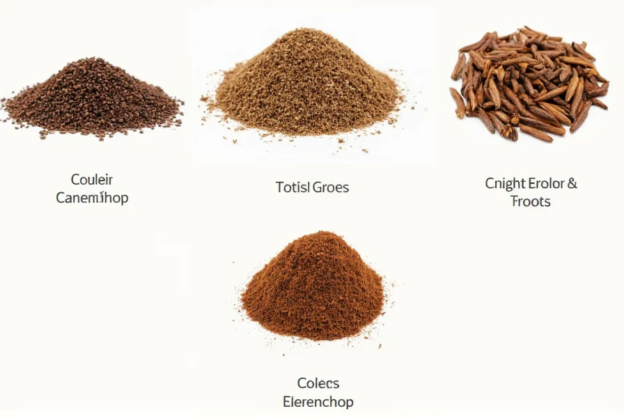 Vergleichsbild mit ganzen Nelken neben Pimentbeeren und Sternanis zur visuellen Unterscheidung