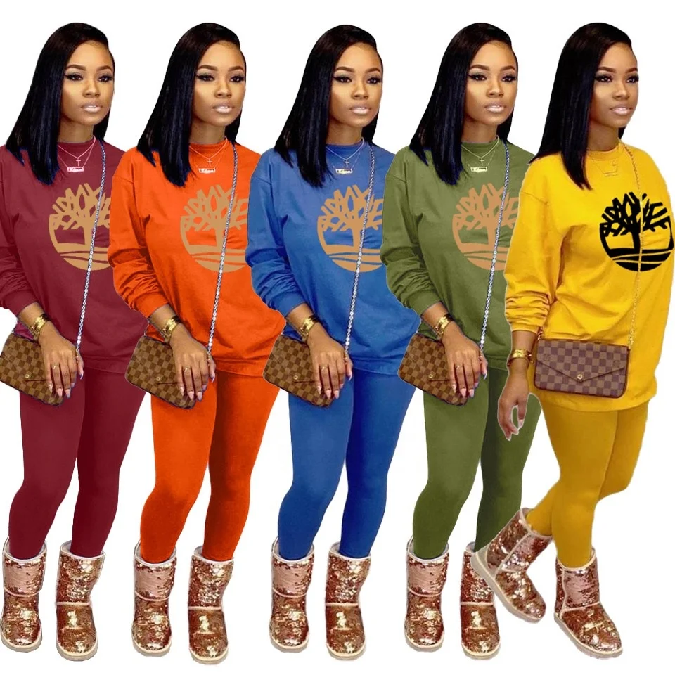 

2020 Fall Women Clothing Printed Sweatsuit 2 Piece Matching Set for Woman, 5 colors