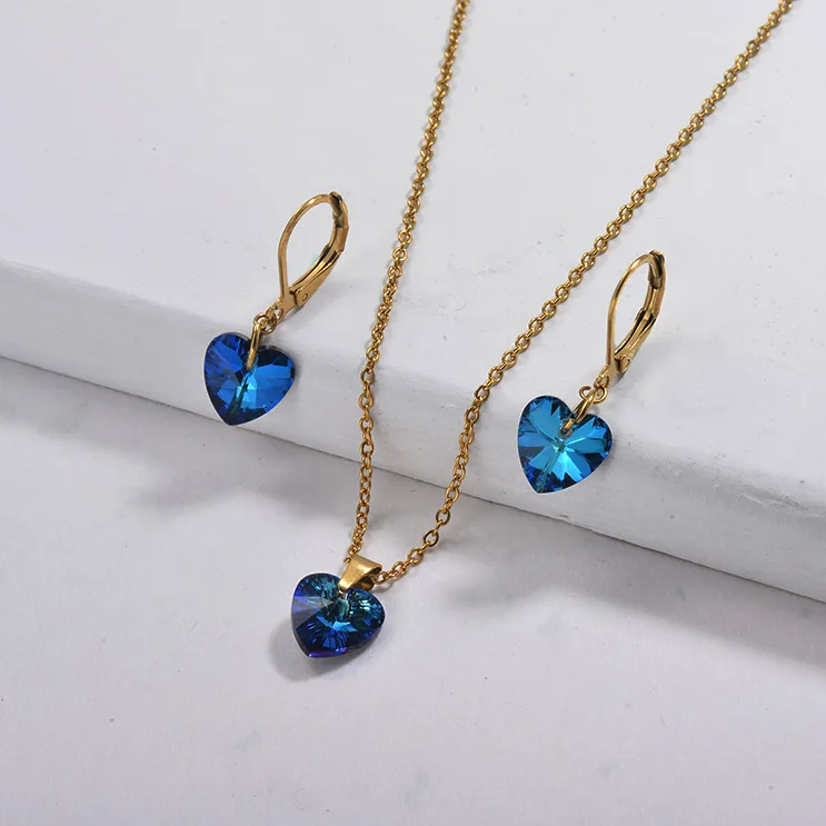 

BAOYAN FWholesale Stainless Steel Heart Crystal Necklace Sets with Earirng Jewelry Sets, Gold