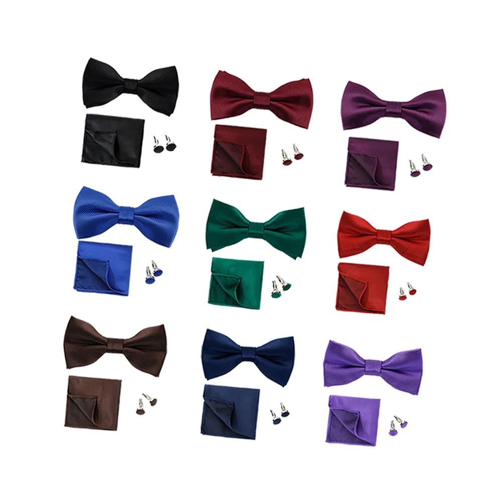 

Wholesale Black Bowtie Pocket Square Set With Cufflinks For Mens Women Dress Shirt Bowties Handkerchief Custom Bow Ties For Men