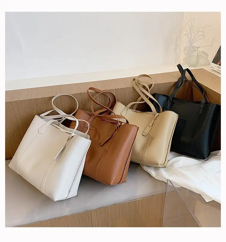 

New Leisure Fashion Leather Tote Bag One Shoulder Handbag Large Capacity Bag Women, As show