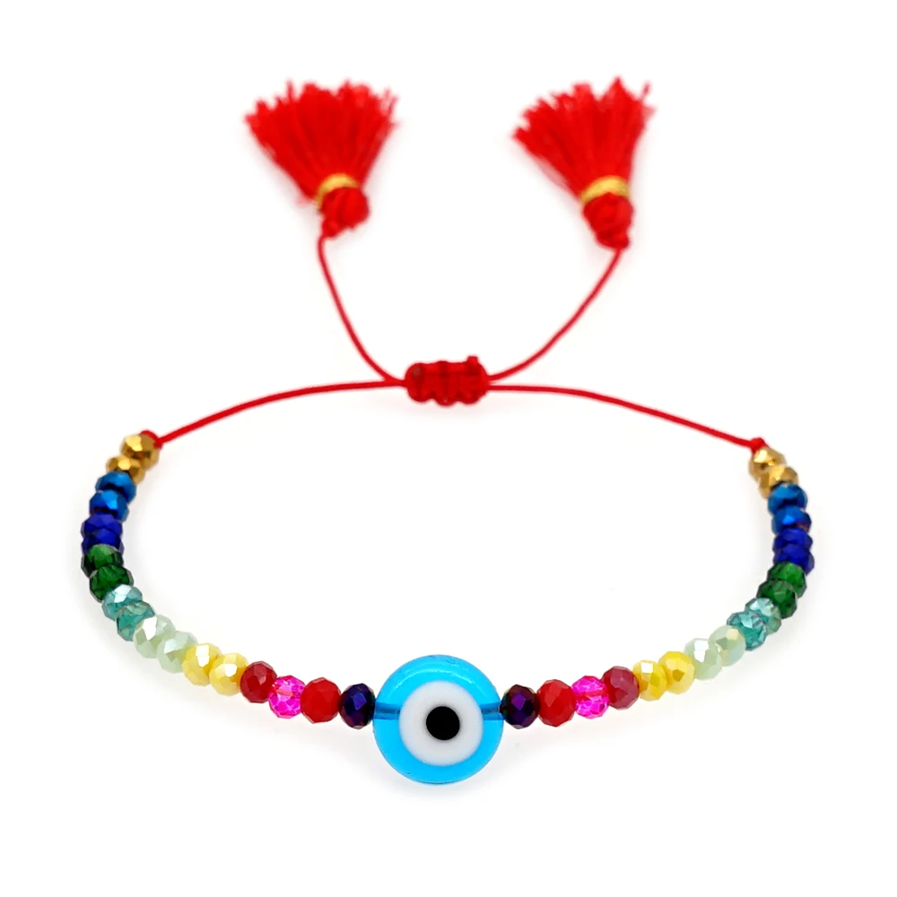 

GO2BOHO Evil Eye Bracelets For Women Jewelry Boho Rainbow Summer Crystal Beaded Bracelet Jewellery Friendship Tassel Pulsera, Multi-color