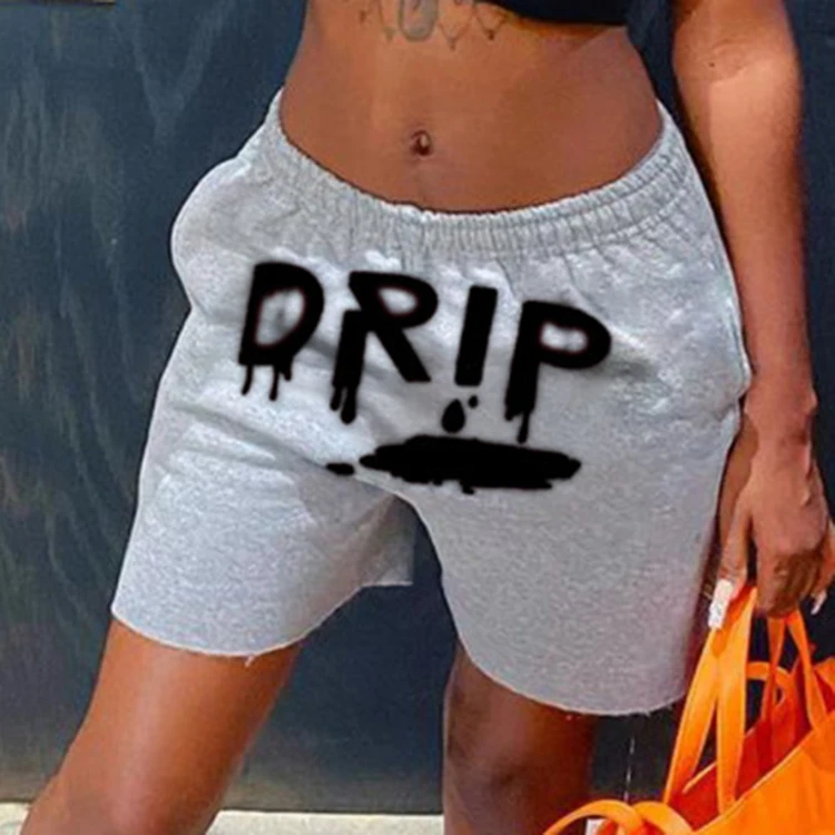 

Casual Solid Letter Printed Elastic Mid Waist Sports Joggers Wear Ladies Summer Hot Pant Women Sweat Track Shorts Pants-PT, Gray