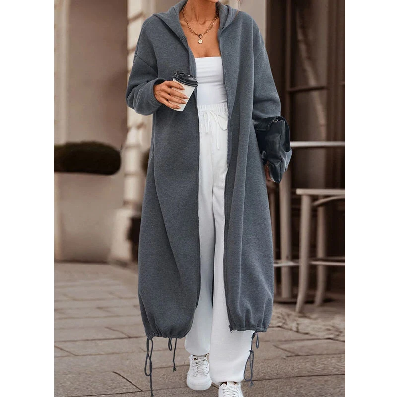 

F230469 Clothing Manufacturers Custom Casual Long Hooded Coats For Women Loose Coat Full Sleeves Sport Cardigans Streetwear