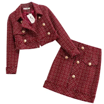 

Nanchang Auyan Small Red Fashion Coat Wrap Buttock Short Skirt Two-piece Set, Customized color