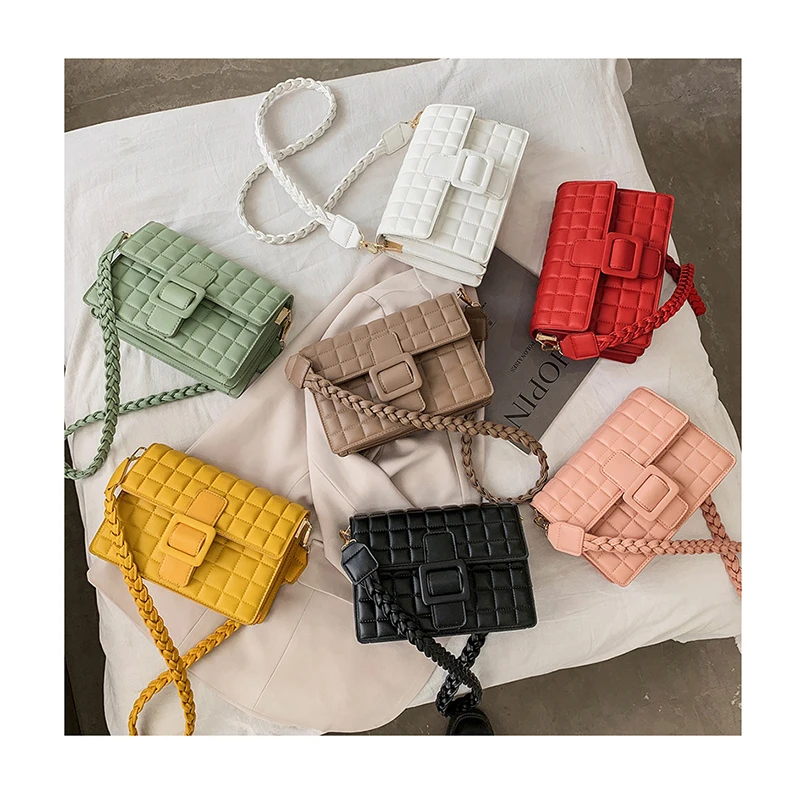 

Fashion Lattice Pattern Crossbody Bag Women Square Buckle PU Leather Flap Messenger Shoulder Handbags Tofu Plaid Satchel Pouch