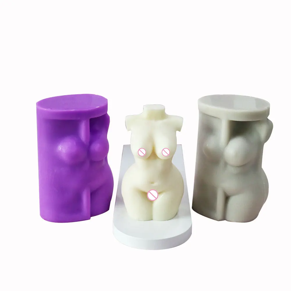 

HO101 Large size fat body candles mold torso silicone mold woman human female body wax mould scented candle molds, Purple/gray/transparent