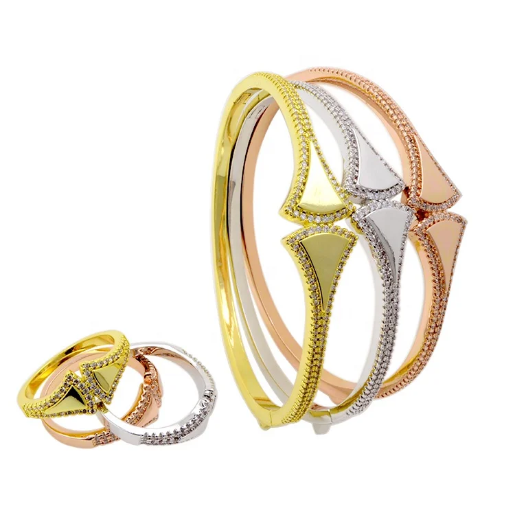 

New Design bling bracelet bangles Fashion Womens 18K Gold Plated Bracelets With with Stones bangle and ring set