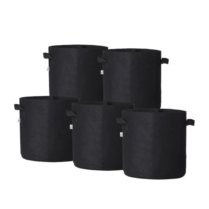 

5 Gallon 5-Pack Felt Fabric Plant Pots with Reinforced Handles for Gardening, Black fabric grow pot