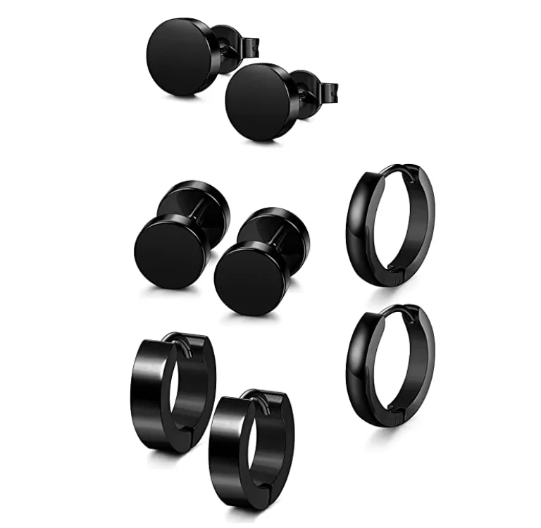 

Fashion Low MOQ Combination Earring Hoops Stainless Steel Earring for Women Wen, Black silver