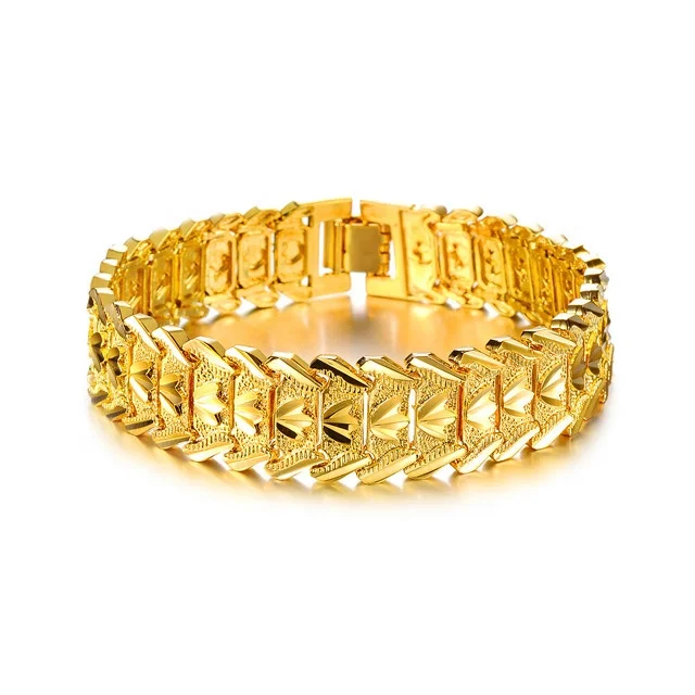 

16MM Width 18K Gold Plated Copper Jewelry Fashion Men Gold Bracelet