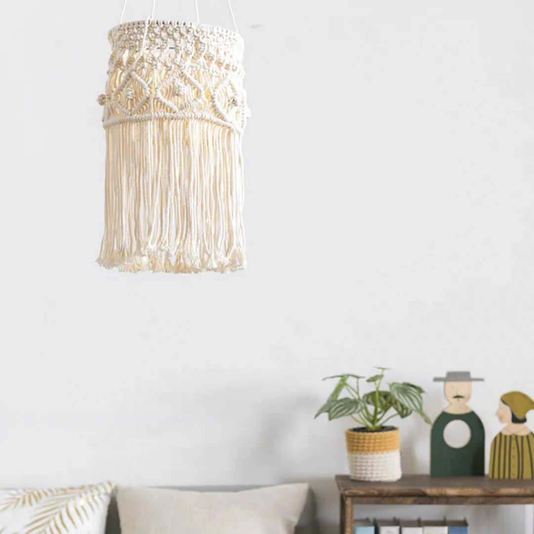 

Macrame LampShade handmade Ceiling Pendant Light Shade Tasseled Boho Wedding Hanging Home Decor, White