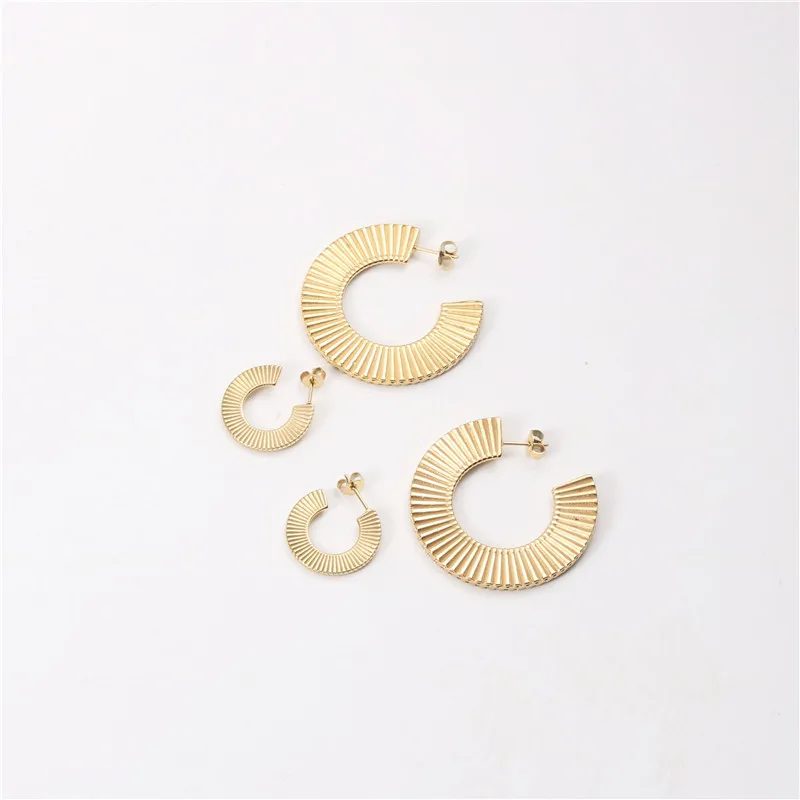 

JOOLIM Jewelry Trendy Earring 18K Gold Plated Circular Sector C Hoop Earrings Stainless Steel Earrings Wholesale