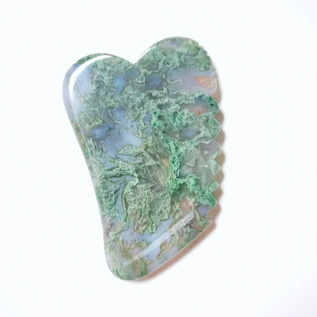 

Hot selling Spiky Moss Agate Square Shape New New shapes stone gua sha stone for massage