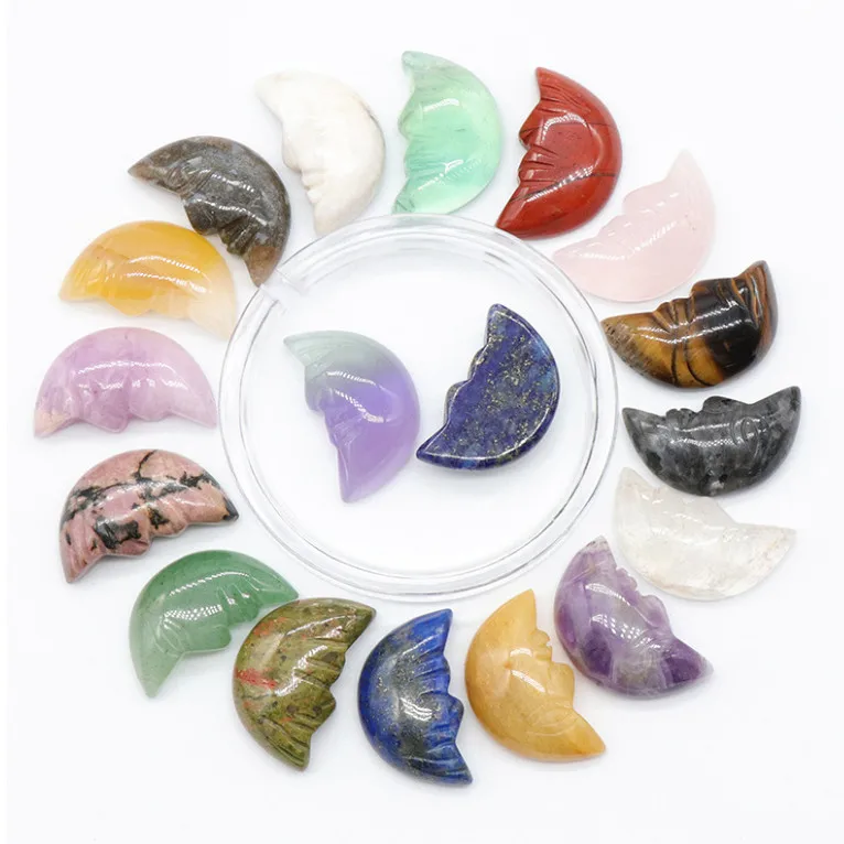 

Wholesale Folk Crafts Natural Hand Carved Face Crescent Mini Quartz Crystal Moon for sale