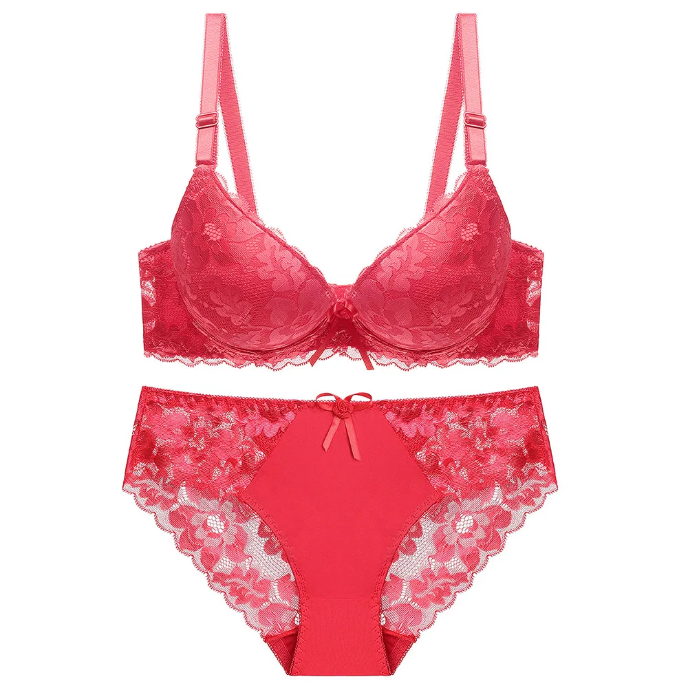 Adjustable Minimizer Elegant Ladies Lace Lift Bra Underwear Set Push Up Gather Bras Panties Kit Half