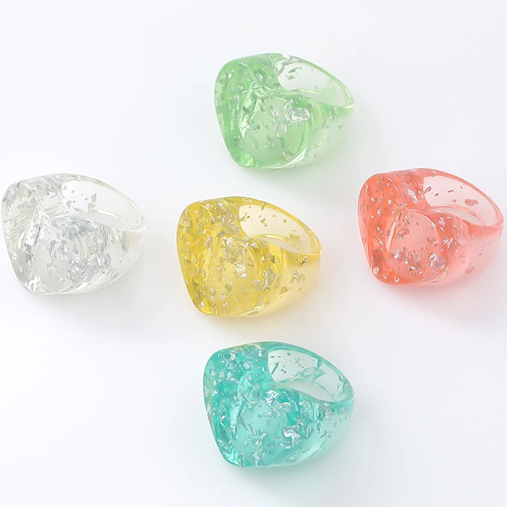 

Hot Sale Paillette Statemenmt Cute Sweet Chunky Rings Jewelry Women Transparent Resin Ring Acrylic Heart Rings, As picture shows