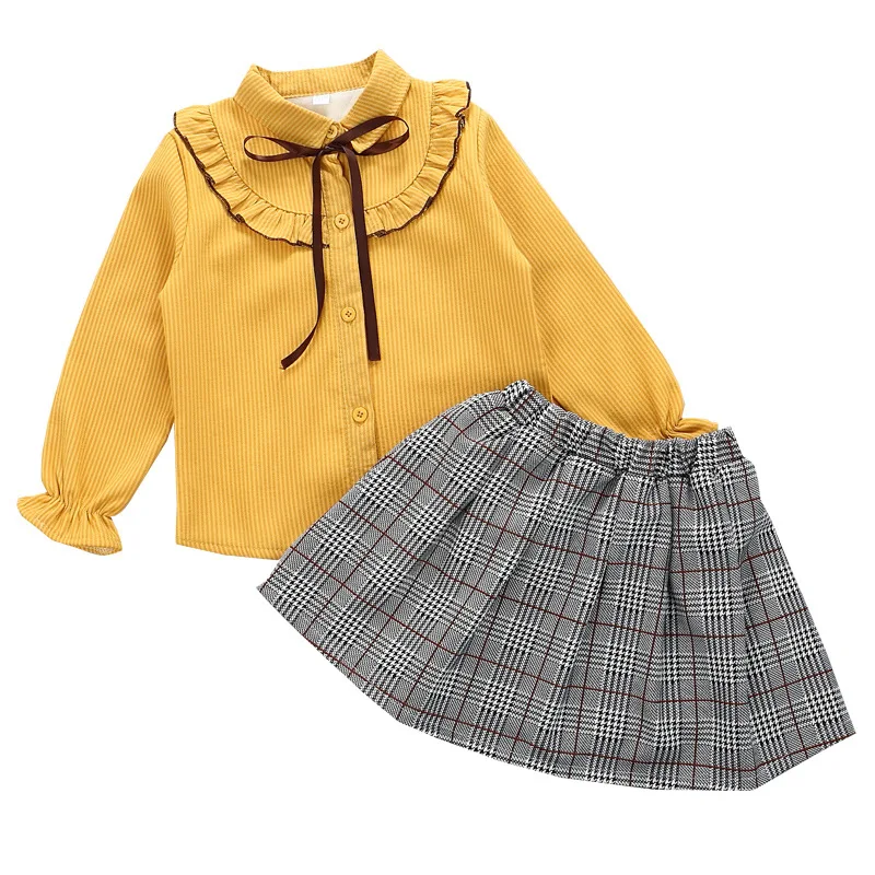 

Winter Korean Girl Padded Clothes Plaid Skirt Suit With Single-Breasted Lapel Shirt Online Wholesale