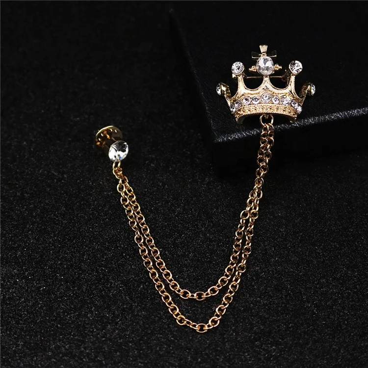 

High-end Europe style retro men's suit chain pin diamond crown badge brooch, Different color