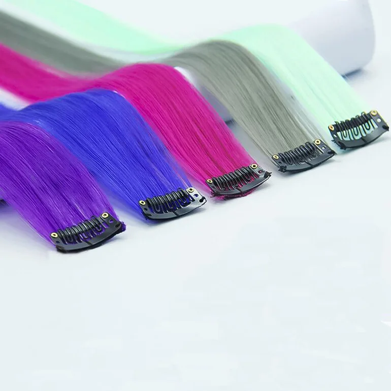 

Colored Clip in Hair Extensions Multi-colors Party Highlights Straight Long Hairpiece Colorful Clip For prom Party