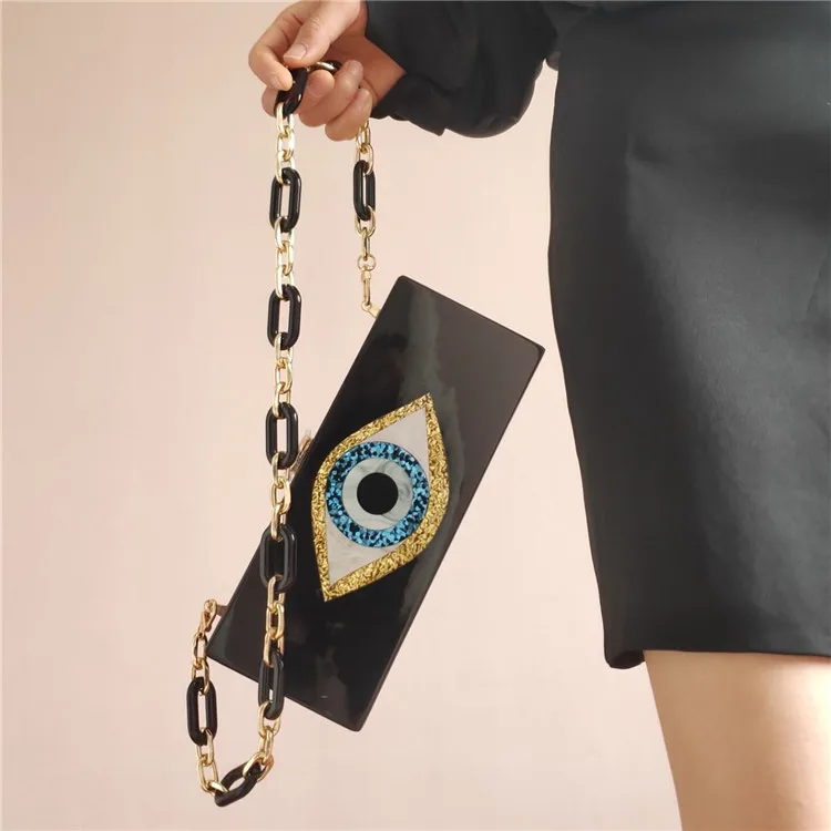 

2021 latest Fashion luxury wholesale evil eye evening clutch bag women acrylic chain purse