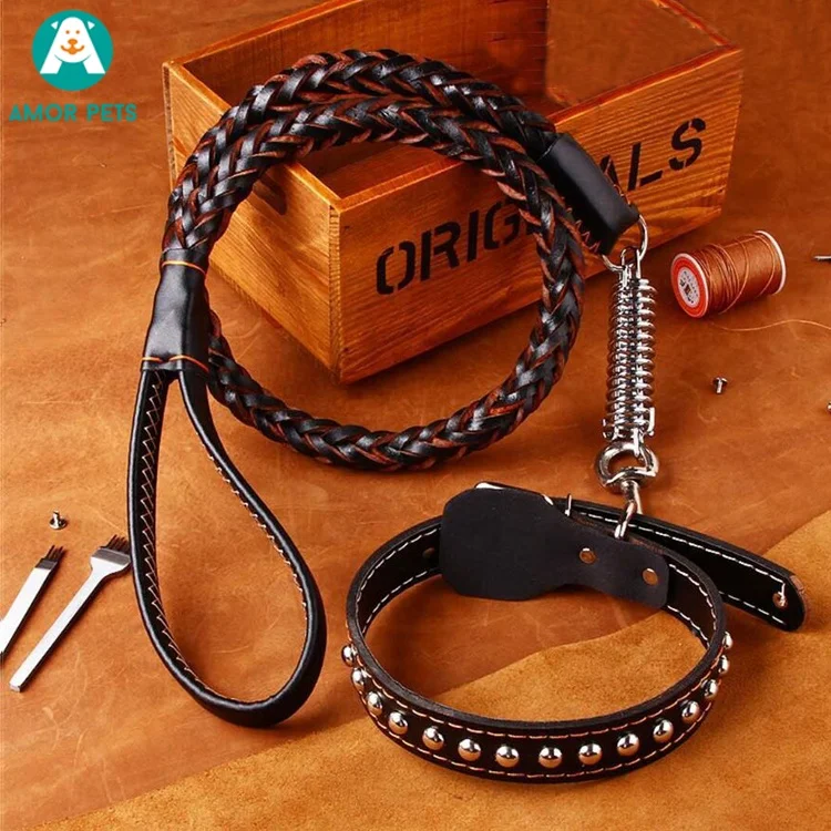

Genuine for Dog And Leash Set with Handle Leashes Pet Vegan Wide Braided Dog Collar Leather Luxury, Customized color