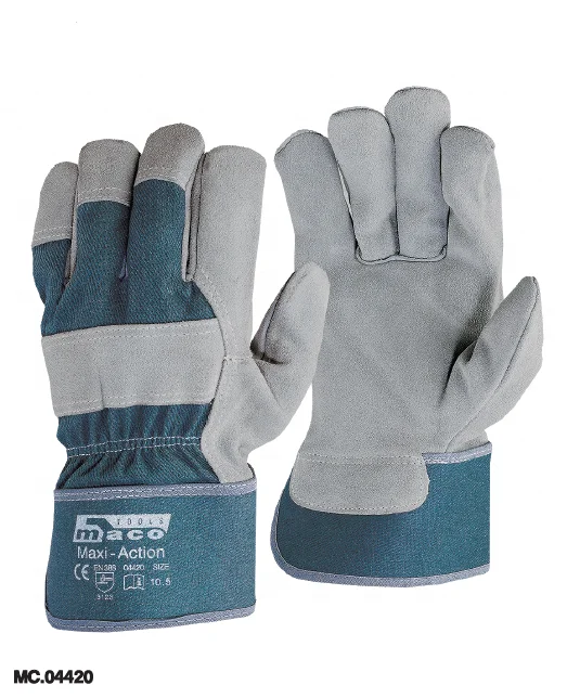 

Cow Leather Garden Gloves and Lining at the Palm,Strong Fabric with Double Seams, Blue