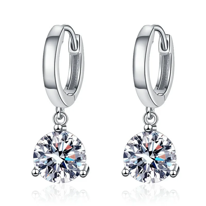 S925 Moissanshi Classic Three-Claw Earrings Geometric Design D Color Sterling Silver for Weddings Parties Anniversaries Gifts