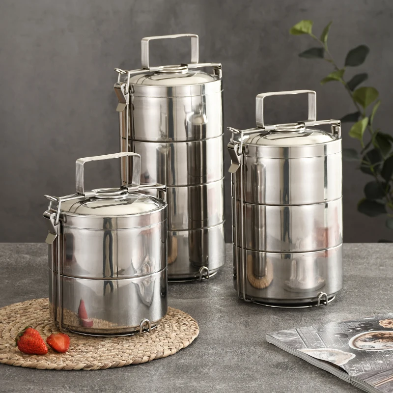 

wholesale portable stainless steel tiffin bento lunch box and thermos with handle leaf proof