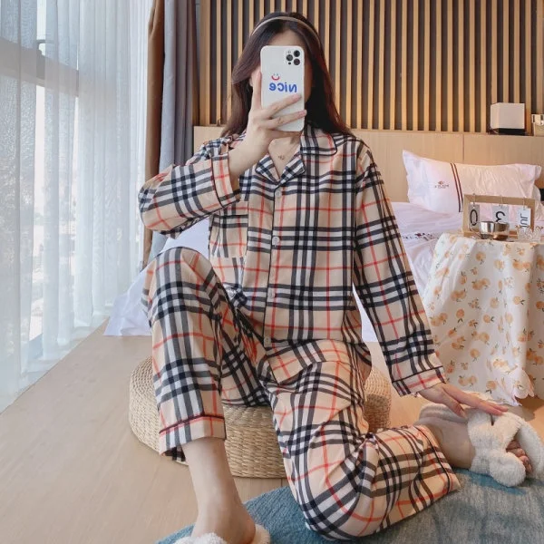 

New style pajamas women's long sleeved ice silk loose cotton home suit pajamas for women set nightwear night dress sleep wear