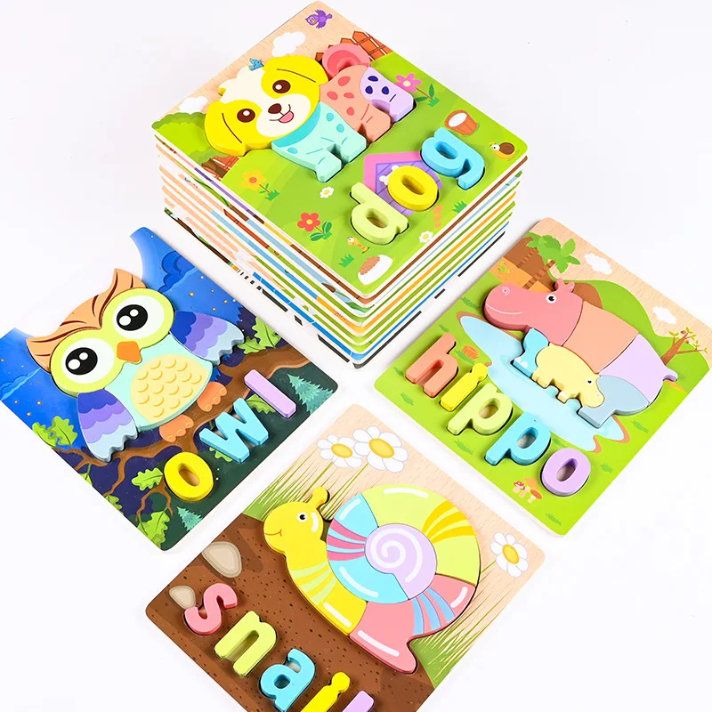 

Cartoon 3D stereoscopic puzzle early education puzzle various animal shapes and word matching puzzles