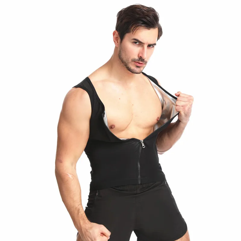 

2021 China Branded Cheap High Quality Silver Coated Zip Zipper Men Sweat Sauna-suit Sauna Effect Suits For Waist Trainer, Balck