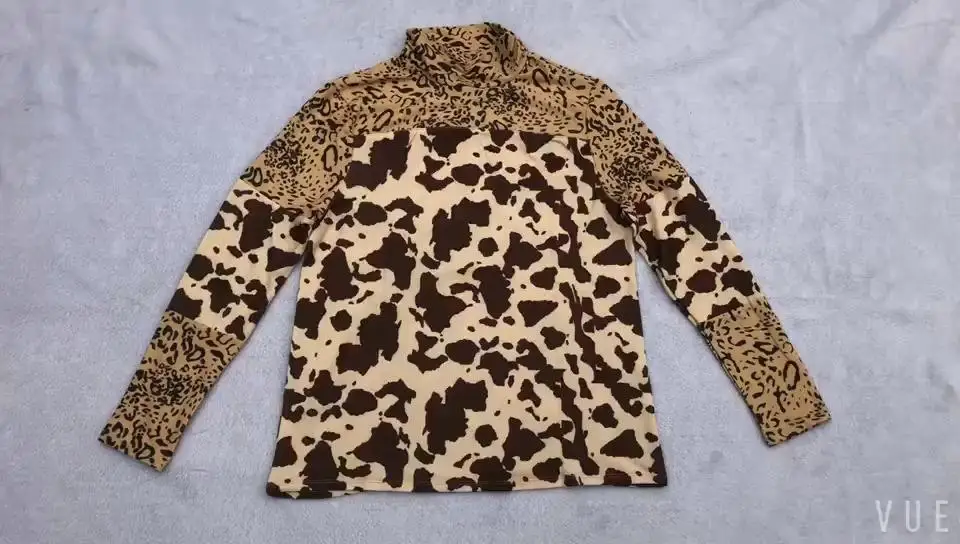 

Women Splicing Blouse Leopard Cow Printed Top