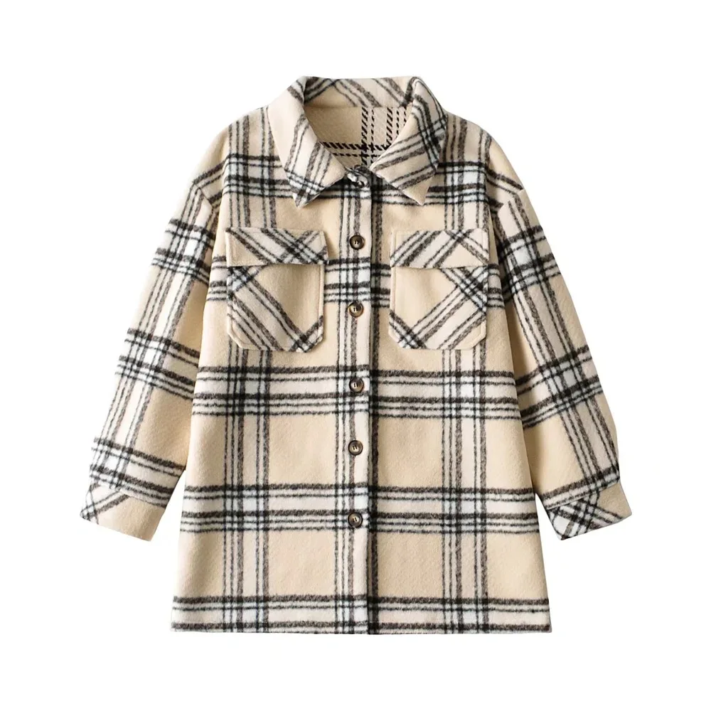 

Autumn 2021 new Plaid loose large single breasted work clothes woolen shirt coat women's casual top fashion