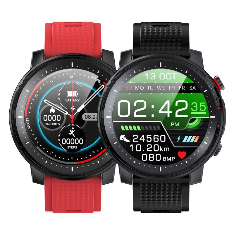 

L15 Sport Smart Watch IP68 Waterproof Men PPG ECG Bluetooth SmartWatch Fitness Tracker Heart Rate Monitor Full Touch Screen, Black, red