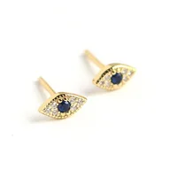 

925 Sterling Silver 14K Gold Filled CZ Tiny Eye Stud Earrings Blue Zircon Evil Eyes Stud Earrings
